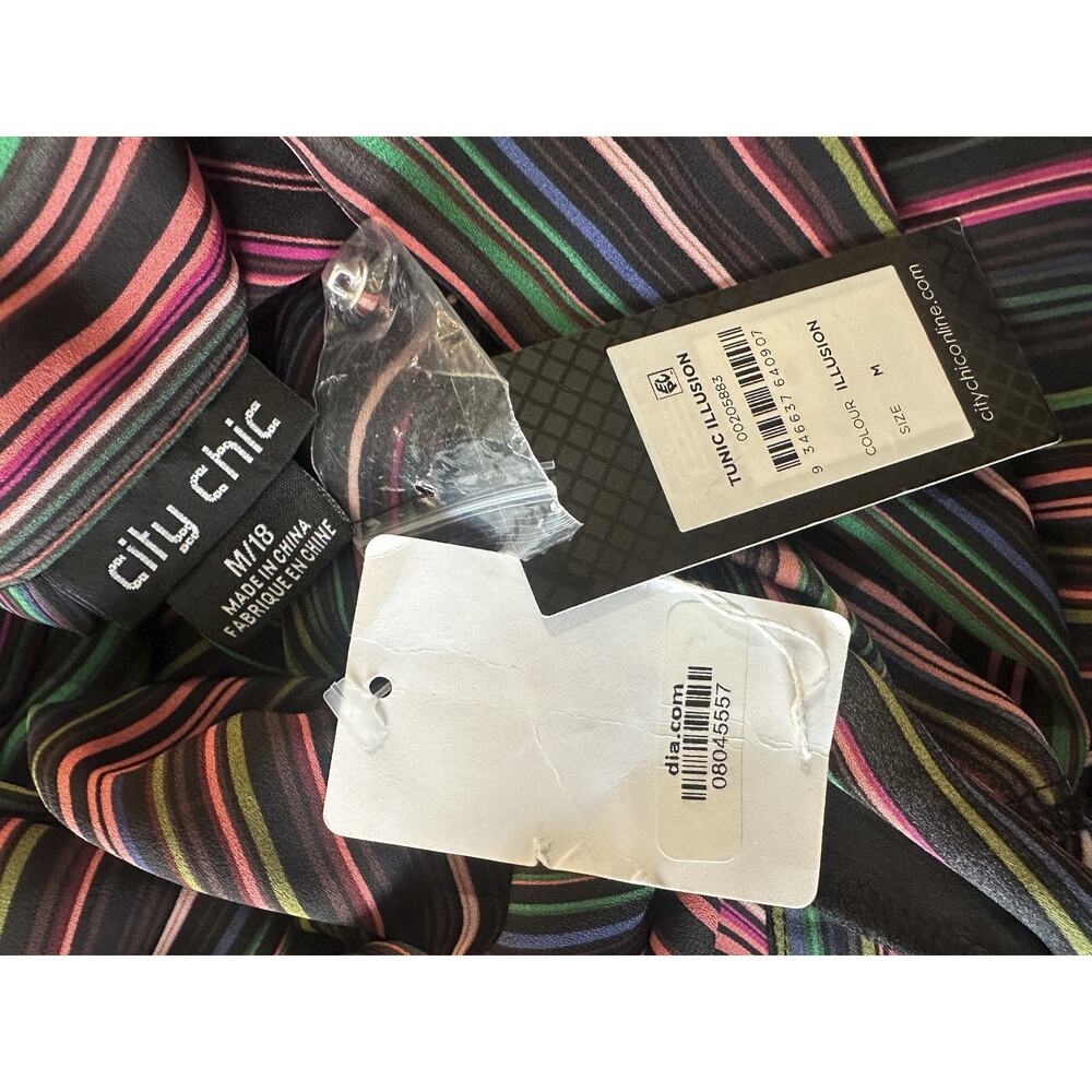 NWT City Chic Illusion LS Stripe Shift Mini Dress / Tunic Top Tie Plus Size 18 - Picture 7 of 14